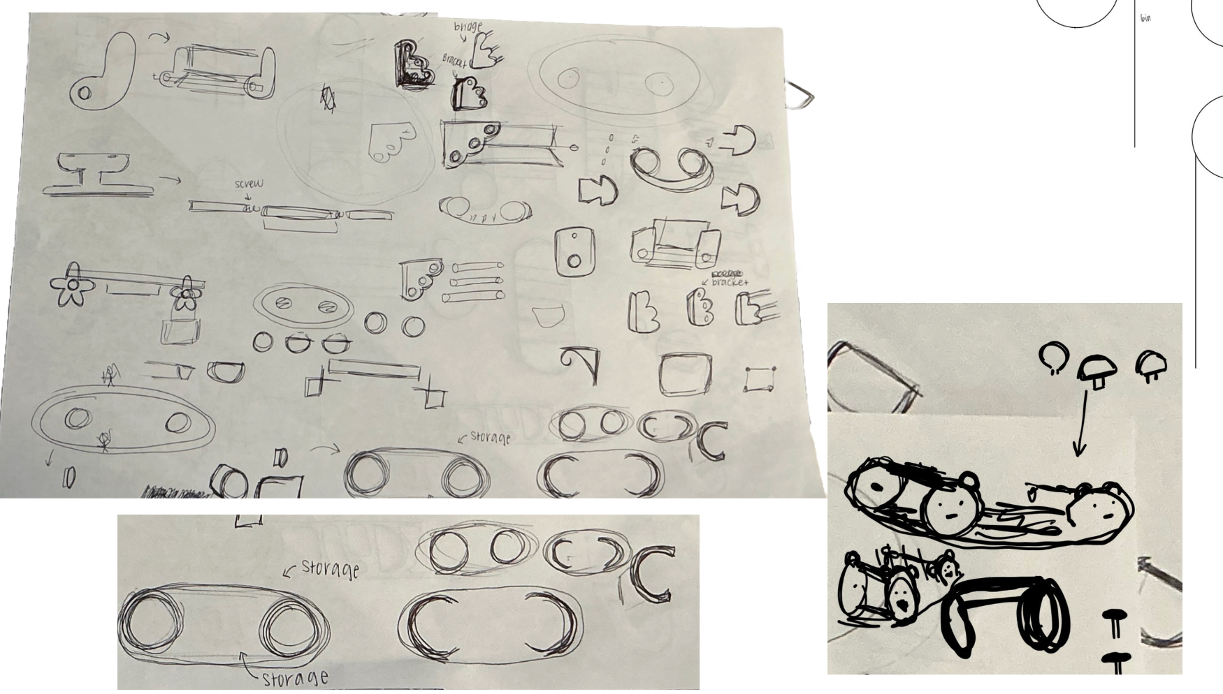 Early sketches exploring shelf, bridge, and bracket forms