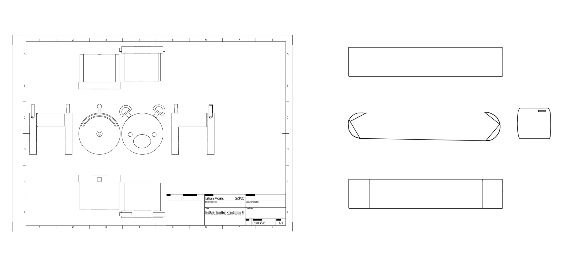 Orthographic technical drawings of the Cub Corner bracket and bridge