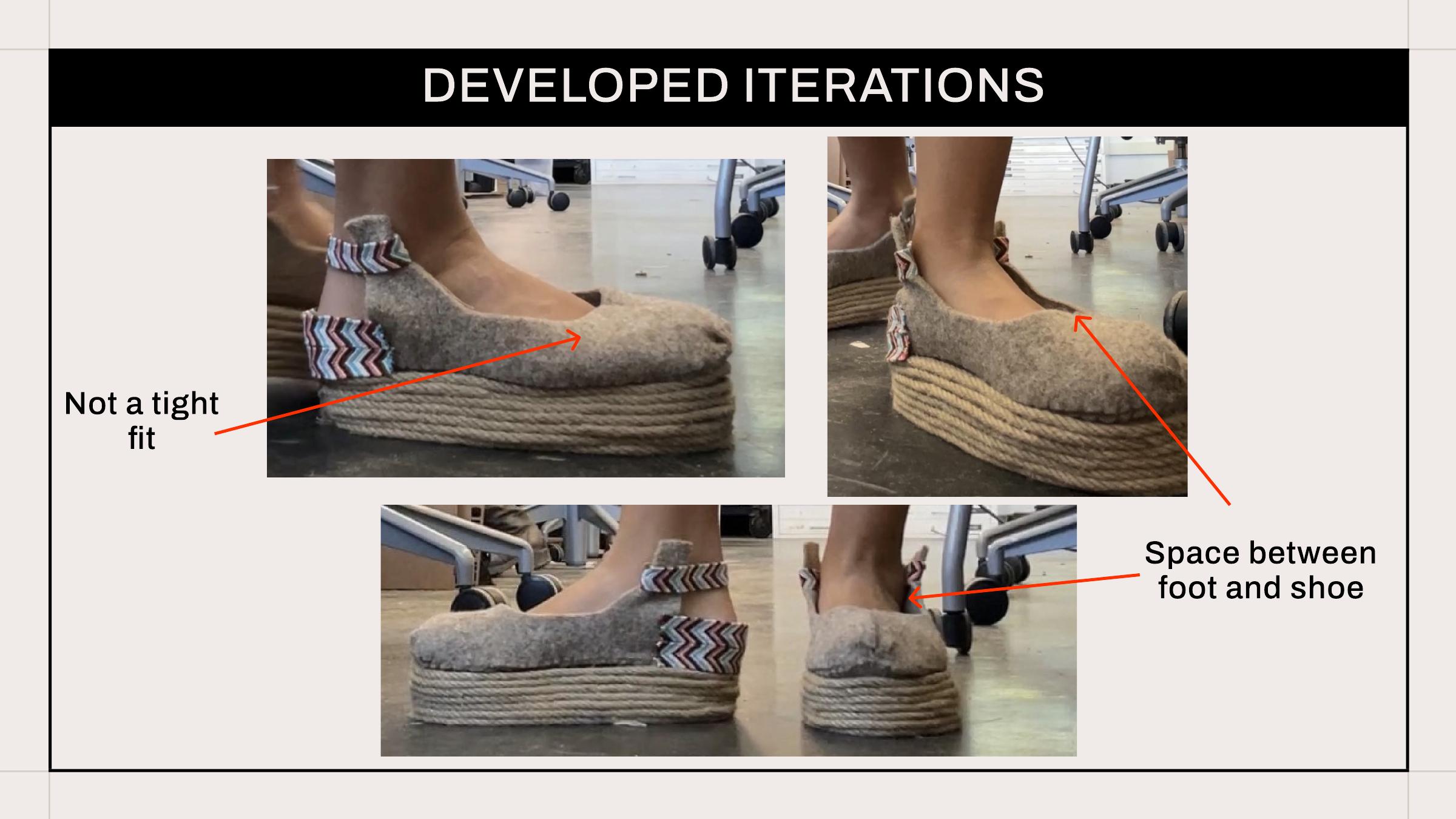 Fit testing showing gaps between the foot and shoe