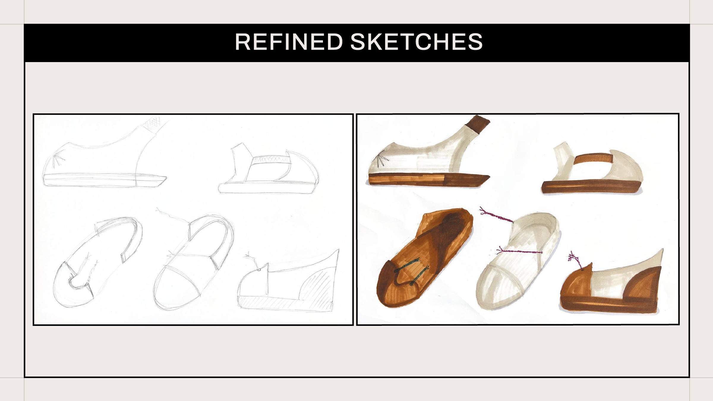 Refined footwear sketches with boxy uppers and platform soles