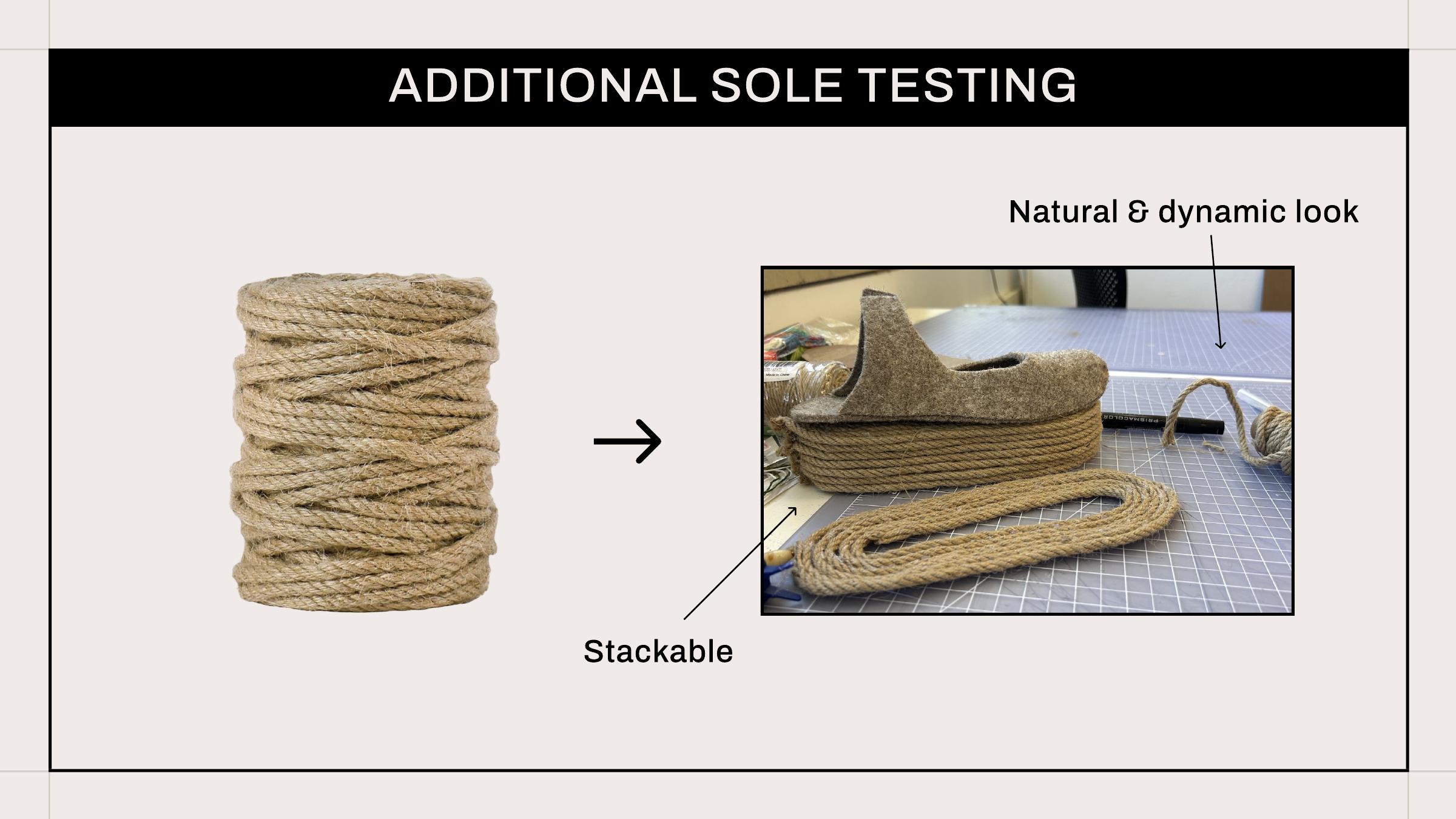Rope being tested as a stackable platform sole material