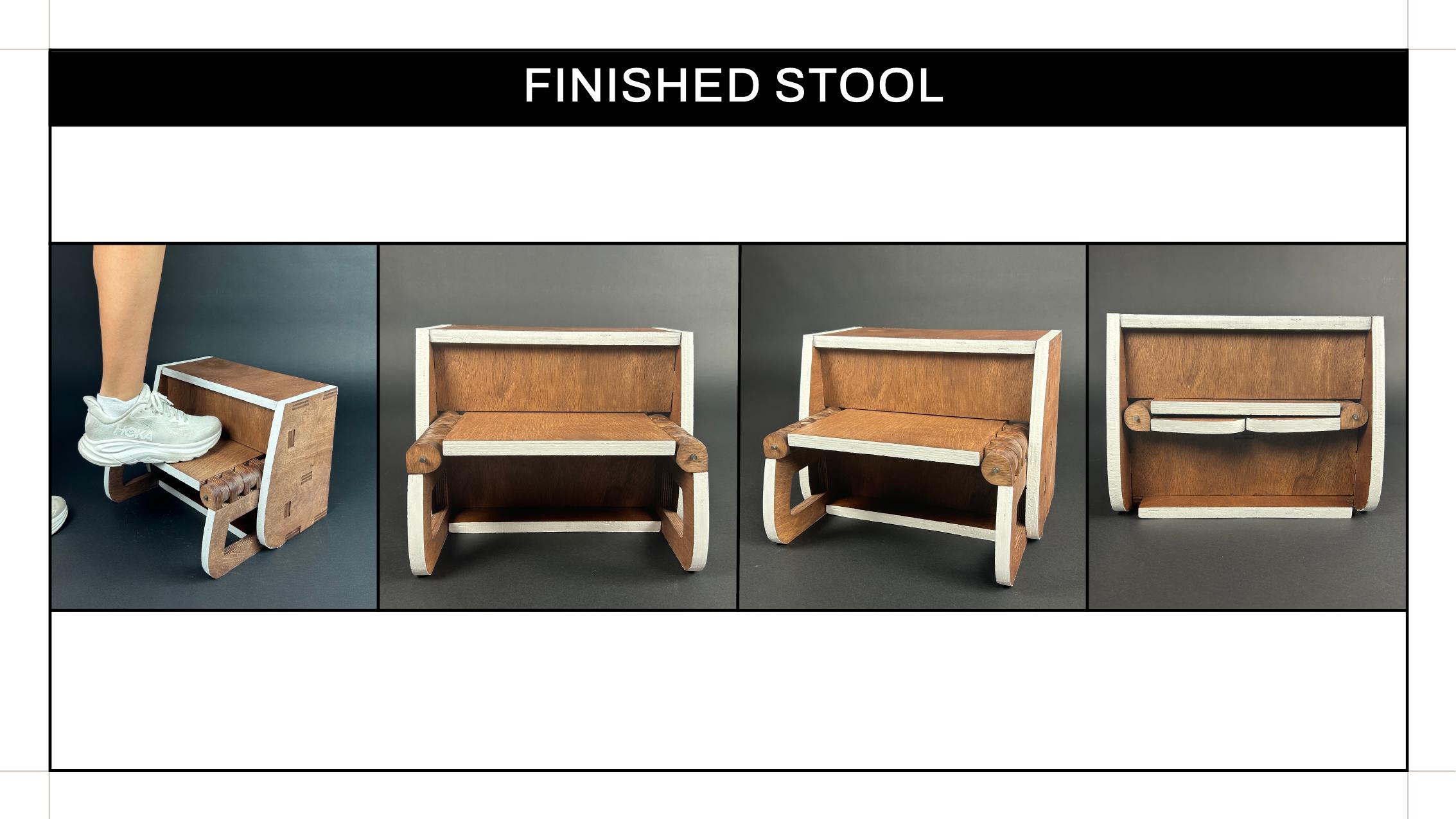 Four views of the finished Step Up stool
