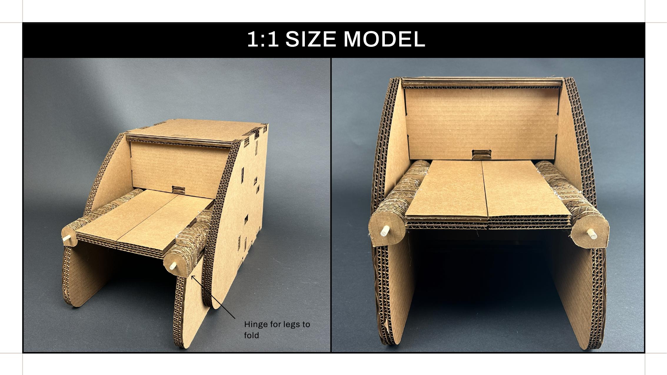Full-scale cardboard Step Up model with folding step