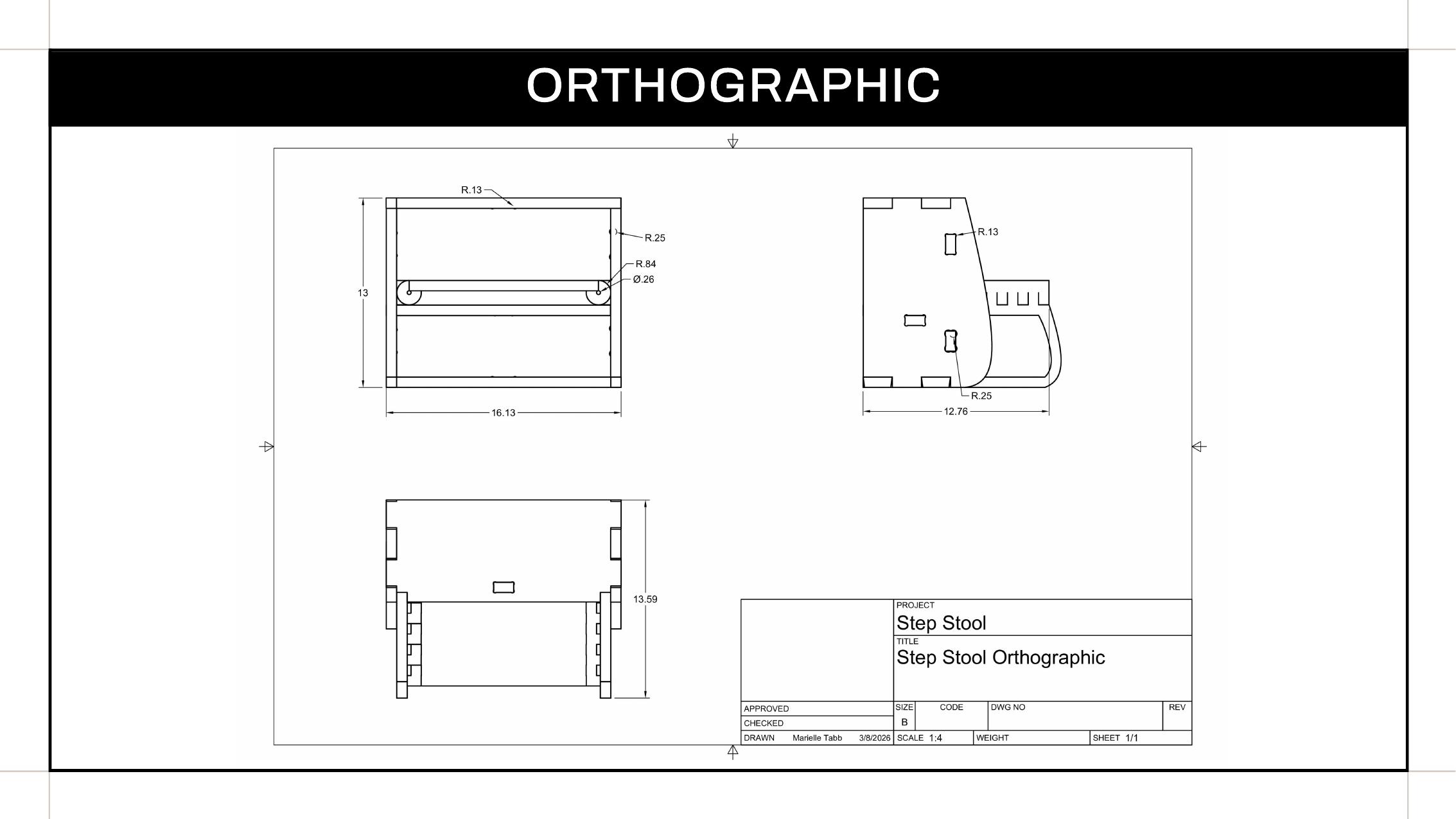 Orthographic dimensioned drawings of Step Up